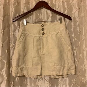 Aerie Creamy Khaki Mini Skirt Button Up Linen Blend